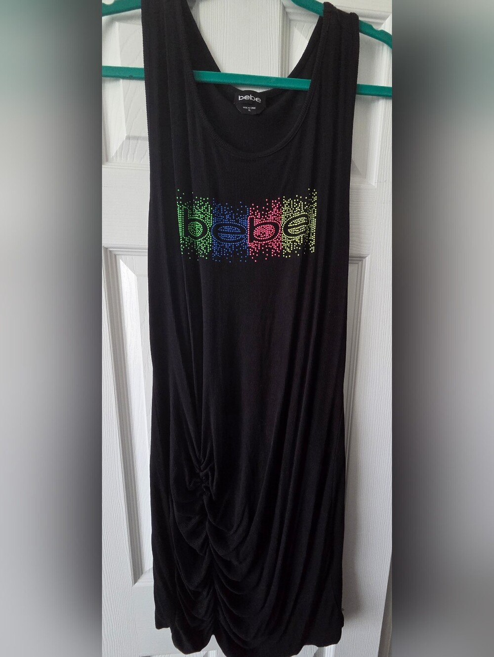 Black Women’s Racerback Dress with Neon Dot bebe Accent